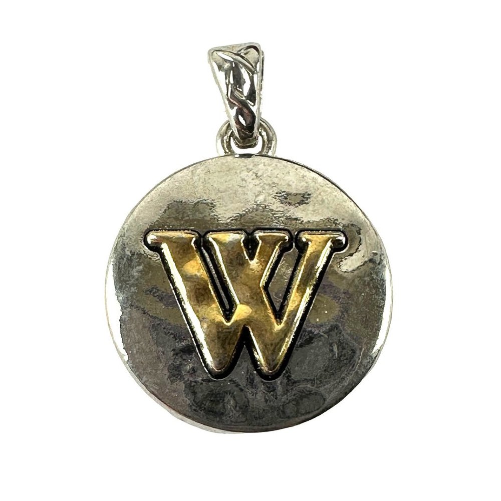 Ganz Silver Tone Charm Pendant with Brass Monogram Initial "W"